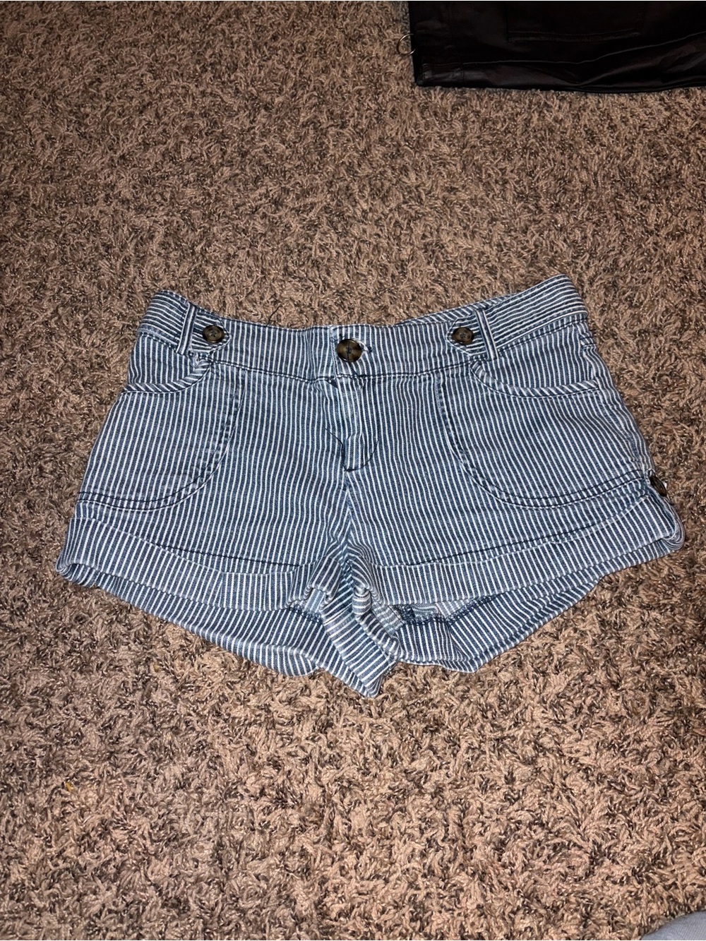 Y2K Blue and white pin striped mini shorts